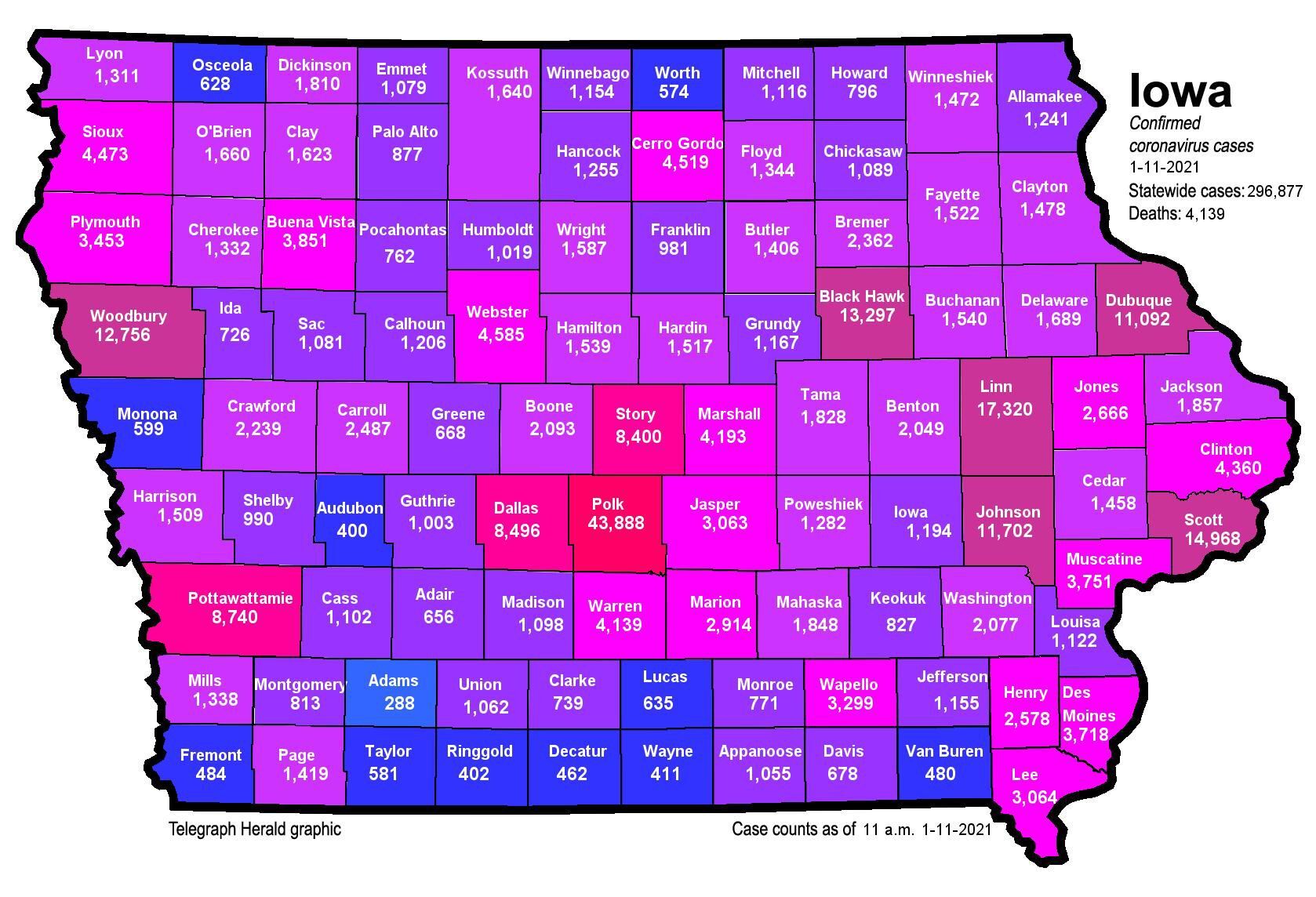 Where is COVID-19 in Iowa 01-11-2021